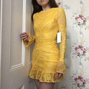 TOBI NWT Victoria Yellow Lace Dress - Long Sleeve